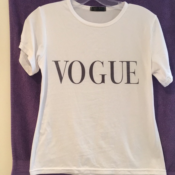 CDJLFH Tops - VOGUE Logo White Stretch Tee - S